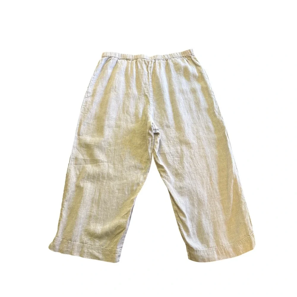Chicos Design Womens 100% Linen Cropped Pants‎ Beige Coastal Resort Size 3 XL